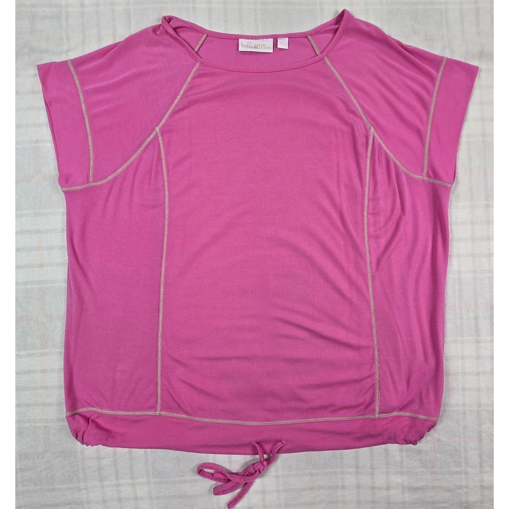 Belle Body by Kim Gravel Women's Raglan Drawstring Waist Top Bubblegum Pink 1X